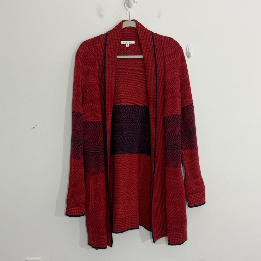 Cabi Womens Cardigan M Red Joy Herringbone Open Front Southwestern Boho